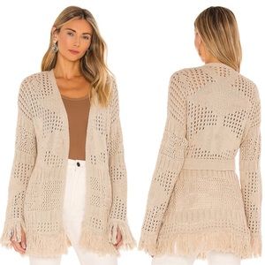 Misa Los Angeles Cashmere Blend Harmony Cardigan Fringe Pockets Size S Long Line